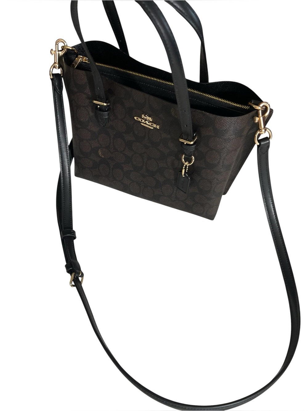 NWOT Coach Mollie Tote 25 in Signature Canvas Walnut Black CV965 Crossbody - Picture 3 of 10